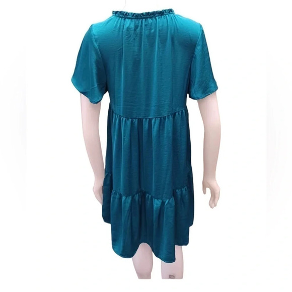 Nicole Miller Teal Green  Short Sleeve Tiered Dress Size Small - Picture 2 of 8